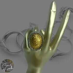 Silver and Gold Oval Ring - Size 6.5